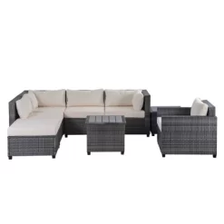 8pc Wicker Patio Conversation Set With Cushions - Beige - GODEER -Outdoor Furniture Store GUEST b1ce9737 e8d2 4409 ac3f 55a042d12024