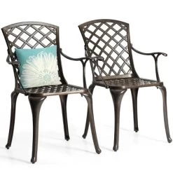 Tangkula 2 PCS Cast Aluminum Dining Chair Arm Seat Outdoor Patio Bistro Chair Solid