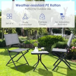 Tangkula Set Of 4 Patio PE Rattan Folding Chairs Dining Chairs With Anti-rust Frame For Garden Backyard -Outdoor Furniture Store GUEST b2314c18 57d6 4a16 b28f 38f0856cfd43