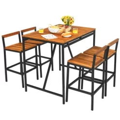 Costway 5PCS Patio Rattan Bar Table Stool Set Acacia Wood Top W/Umbrella Hole -Outdoor Furniture Store GUEST b24aee4c 37a7 4ef1 b432 c9283dca2fef