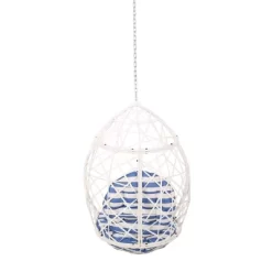 Los Alamitos Indoor/Outdoor Wicker Hanging Chair With 8' Chain - White/Blue - Christopher Knight Home -Outdoor Furniture Store GUEST b2b09cb5 ff70 4e45 b35b 1ac0f98c9983