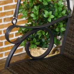 Outsunny PE Wicker Porch Swing, 2-Seater Hanging Swing Bench With Chains, 528 LBS Weight Capacity, Flourishes, Brown -Outdoor Furniture Store GUEST b2d37583 d2cc 4e8d ac59 b1117eb0ad4f