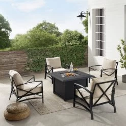 Kaplan 5pc Outdoor Conversation Set With Dante Fire Table & 4 Arm Chairs - Oatmeal - Crosley -Outdoor Furniture Store GUEST b2ff2ef8 d07c 4b9d 8f64 df9eea9d8aa7