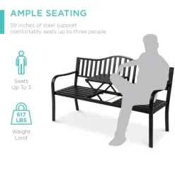 Best Choice Products Outdoor Garden Steel Patio Porch Bench With Pullout Middle Table W/ Weather-Resistant Frame - Black -Outdoor Furniture Store GUEST b30ac3c0 62a1 4ae3 9dcf 7589c38494b5