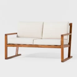 Saracina Home Modern Slat -Back Acacia Outdoor Bench With Cushions -Outdoor Furniture Store GUEST b32eb02a fd49 4839 b47e 059064873bd3