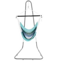 Sunnydaze Decor Sunnydaze Polyester Rope Hanging Caribbean-Style Hammock Chair Swing For Patio, Porch, Or Yard - Lagoon Stripes -Outdoor Furniture Store GUEST b3dc6a27 1153 4467 8ae7 bfd1abc00a3b