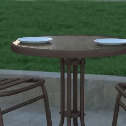 Emma And Oliver 23.75" Round Tempered Glass Metal Table With Smooth Ripple Design Top -Outdoor Furniture Store GUEST b4165b79 099e 461c 96ba 8a91898c666d