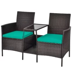 Tangkula Patio Loveseat 2 Person Cushioned Seats With Center Table Outdoor Rattan Furniture Set Turquoise/ Red -Outdoor Furniture Store GUEST b45ce997 2ac0 434f b8eb 61fdc4b29f33