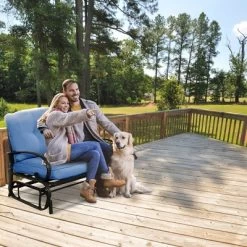 Costway Glider Outdoor Patio Rocking Bench Loveseat Cushioned Seat Steel Frame Blue -Outdoor Furniture Store GUEST b4a2a19e 72af 4f3b 8aa7 91b5364b9d50