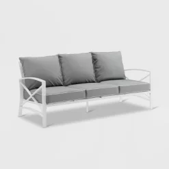Kaplan Outdoor Metal Sofa White With Gray Cushions - Crosley