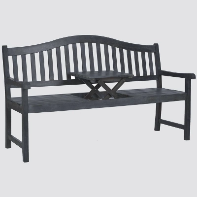 Cannes Wood 4-Seater Patio Bench With Pop-Up Table - Gray - Safavieh 5 Cannes Wood 4-Seater Patio Bench With Pop-Up Table - Gray - Safavieh - Image 3