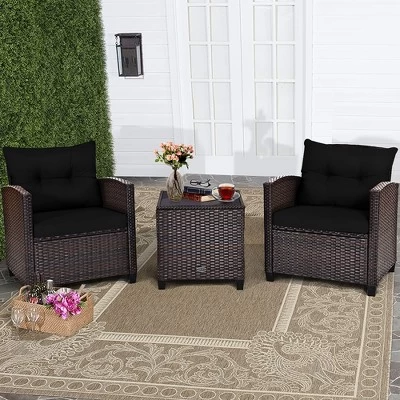 Costway 3PCS Patio Rattan Furniture Set Cushioned Conversation Set Sofa 14 Costway 3PCS Patio Rattan Furniture Set Cushioned Conversation Set Sofa - Image 12