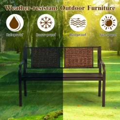 Costway Patio Garden Bench Steel Frame Rattan Backrest Park Yard Outdoor Porch Furniture -Outdoor Furniture Store GUEST b700c723 2a5a 40f7 a834 fa98849e7db0