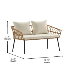 Emma And Oliver Four Piece Indoor/Outdoor Boho Open Weave Natural Rattan Rope Patio Set With Two Chairs, Loveseat And Table With Cushions -Outdoor Furniture Store GUEST b72ed113 9f7b 4d5d 85a4 f788a302697b