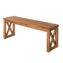 Outdoor Furniture Store 11 53" Slatted Acacia Wood X-Frame Patio Bench Brown - Saracina Home
