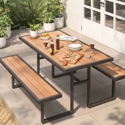 Bryant Faux Wood Rectangle Patio Picnic Table - Gray/Natural Wood - Threshold™