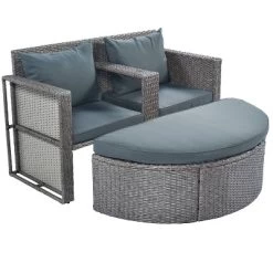 2pc Outdoor Wicker Conversation Sectional Set With Cushions & Half-Moon Side Table For Umbrella - Gray - GODEER -Outdoor Furniture Store GUEST b7c7ee58 df71 4f74 ae59 ce01bb2d4490