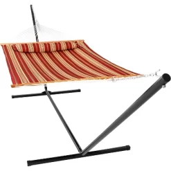 Sunnydaze Decor Sunnydaze 2-Person Quilted Fabric Spreader Bar Hammock With Detachable Pillow And Stand - 400 Lb Weight Capacity/15' Stand -Outdoor Furniture Store GUEST b87432ae 7edb 4edd a656 974fa8a3fb96