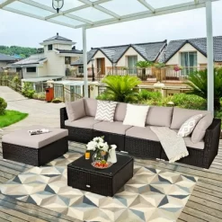 Costway 6PCS Outdoor Rattan Furniture Set Patio Seating Set Cushioned Ottoman -Outdoor Furniture Store GUEST b8cc0f76 8ac0 4d80 9024 7107e2157aec