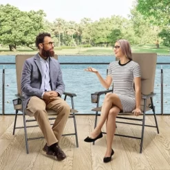 Costway Patio Padded Folding Portable Chair Camping Dining Outdoor Beach Chair GreyBrown -Outdoor Furniture Store GUEST b8e45fb8 1925 4292 bd0b 1444007c0389