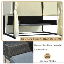 Patio Outdoor 3-Seat PE Rattan Swing Bed With Adjustable Curtains-ModernLuxe -Outdoor Furniture Store GUEST b8e60318 3bbd 4456 8a50 b5d584c20da3
