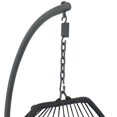 Sunnydaze Decor Sunnydaze Outdoor Resin Wicker Patio Oliver Lounge Hanging Basket Egg Chair Swing With Cushions, Headrest, And Steel Stand Set - Gray - 3pc 4 Sunnydaze Decor Sunnydaze Outdoor Resin Wicker Patio Oliver Lounge Hanging Basket Egg Chair Swing With Cushions, Headrest, And Steel Stand Set - Gray - 3pc - Image 2