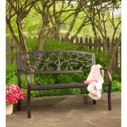 Plow & Hearth Tree Of Life Metal Garden Bench, In Black -Outdoor Furniture Store GUEST b93d3340 fdae 48cb ae6c 9d26b9e9c3b2