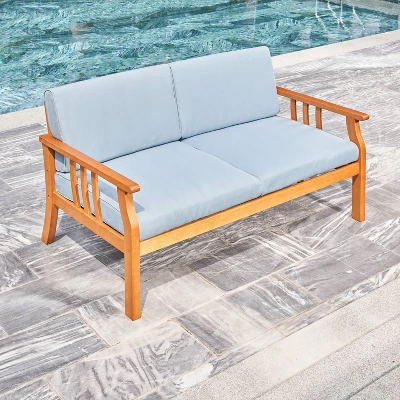 Kapalua Honey Nautical Eucalyptus Wooden Outdoor Sofa Bench With Cushion - Vifah 6 Kapalua Honey Nautical Eucalyptus Wooden Outdoor Sofa Bench With Cushion - Vifah - Image 4