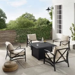 Kaplan 5pc Outdoor Conversation Set With Dante Fire Table & 4 Arm Chairs - Oatmeal - Crosley -Outdoor Furniture Store GUEST ba96e861 7073 4024 ab70 dcc648a81b44