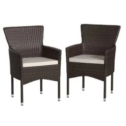 Merrick Lane Patio Chairs With Fade And Weather Resistant Wicker Wrapped Powder Coated Steel Frames & Cushions-Set Of 2 -Outdoor Furniture Store GUEST baca3cce 7d51 4515 87c1 adc92c269c9b