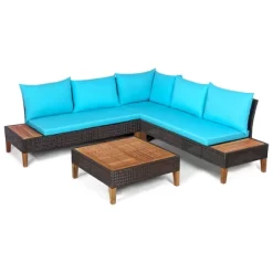 Costway 4PCS Patio Rattan Furniture Set Cushioned Loveseat W/Wooden Side Table -Outdoor Furniture Store GUEST bb336e7d e342 4464 8a3a ae98b88800a0