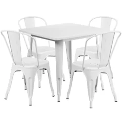 Emma And Oliver Commercial Grade 31.5" Square Metal Indoor-Outdoor Table Set With 4 Stack Chairs -Outdoor Furniture Store GUEST bb42ad34 d65d 4c75 9f1f 927e3fa39229