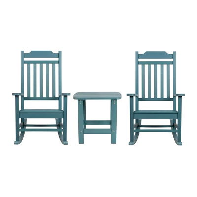Emma And Oliver Set Of 2 Indoor/Outdoor Poly Resin Rocking Chairs With Side Table 16 Emma And Oliver Set Of 2 Indoor/Outdoor Poly Resin Rocking Chairs With Side Table - Image 14