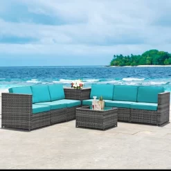 Costway 8 PCS Wicker Sofa Rattan Furniture Set Patio Furniture W/ Storage Table White BlackTurquoiseRed -Outdoor Furniture Store GUEST bb5bf168 9e4e 499d 8aed 3149d4d5fc99