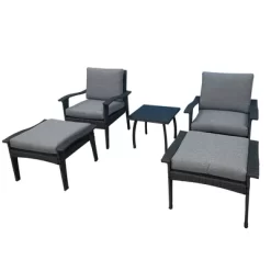5pc Outdoor Wicker Conversation Set With Arm Chairs, Accent Table & Ottomans - Gray - GODEER 10 5pc Outdoor Wicker Conversation Set With Arm Chairs, Accent Table & Ottomans - Gray - GODEER -Outdoor Furniture Store GUEST bbe55910 e9d6 45f3 b103 8fb045e0e6e5