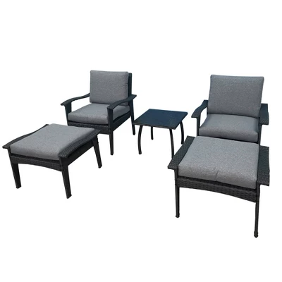 5pc Outdoor Wicker Conversation Set With Arm Chairs, Accent Table & Ottomans - Gray - GODEER 6 5pc Outdoor Wicker Conversation Set With Arm Chairs, Accent Table & Ottomans - Gray - GODEER - Image 4