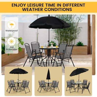 Costway 6 PCS Patio Dining Set Folding Chairs Glass Table Tilt Umbrella Garden 7 Costway 6 PCS Patio Dining Set Folding Chairs Glass Table Tilt Umbrella Garden - Image 5