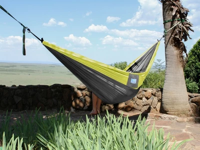 The Hamptons Collection 128" Gray And Yellow Heavy Duty Lightweight Traveler’s Nylon Hammock 4 The Hamptons Collection 128" Gray And Yellow Heavy Duty Lightweight Traveler’s Nylon Hammock - Image 2