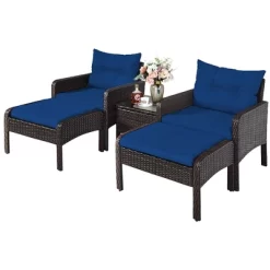 Costway 5 PCS Patio Rattan Wicker Furniture Set Sofa Ottoman Coffee Table Cushioned -Outdoor Furniture Store GUEST bcb99904 0df5 4685 ad9a 58996c01dab2