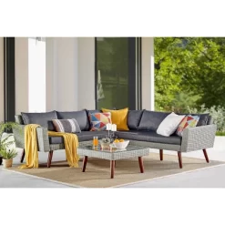 All-Weather Wicker Albany Outdoor Corner Sectional Sofa Gray - Alaterre Furniture