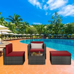 4pc Outdoor Wicker Conversation Set - Red/Brown - GODEER -Outdoor Furniture Store GUEST bd557aec 3223 4c09 aa33 c3e85eff9a17