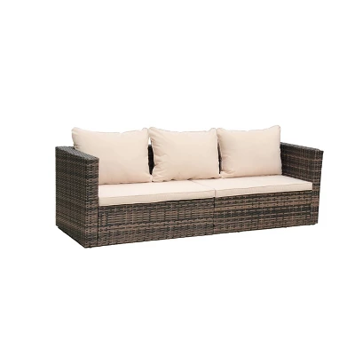 4pc Wicker Patio Sectional Seating Set With Sofa, Arm Chair, Ottoman & Accent Table - Brown/Beige - GODEER 8 4pc Wicker Patio Sectional Seating Set With Sofa, Arm Chair, Ottoman & Accent Table - Brown/Beige - GODEER - Image 6