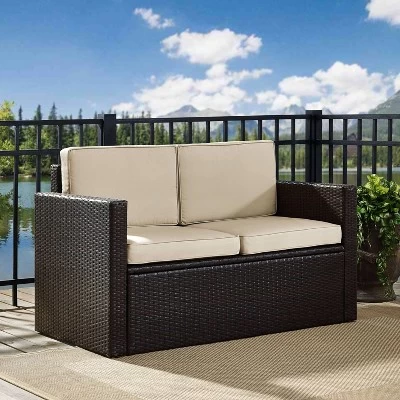 Palm Harbor Outdoor Wicker Loveseat - Sand/Brown - Crosley 3 Palm Harbor Outdoor Wicker Loveseat - Sand/Brown - Crosley