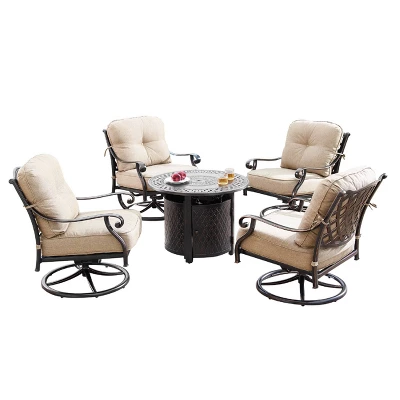 Oakland Living 5pc Aluminum Outdoor Patio Fire Pit Dining With 34" Round Fire Table Copper/Beige 3 Oakland Living 5pc Aluminum Outdoor Patio Fire Pit Dining With 34" Round Fire Table Copper/Beige