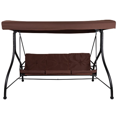 Emma And Oliver 3-Seat Outdoor Steel Converting Patio Swing And Bed Canopy Hammock In Brown 4 Emma And Oliver 3-Seat Outdoor Steel Converting Patio Swing And Bed Canopy Hammock In Brown - Image 2