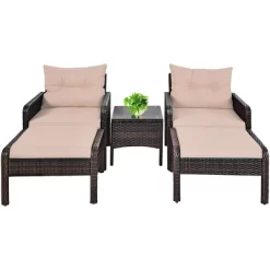 Costway 5 PCS Patio Rattan Wicker Furniture Set Sofa Ottoman Coffee Table Cushioned Yard -Outdoor Furniture Store GUEST bd8a6549 de11 4872 aaa7 c19a00592b44