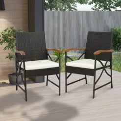Costway 7PCS Patio Wicker Dining Set Cushion Acacia Wood Armrests Table With Umbrella Hole -Outdoor Furniture Store GUEST bda08f3d 3e30 4ab8 abae 543e9b5c312c