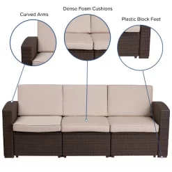 Flash Furniture Chocolate Brown Faux Rattan Sofa With All-Weather Beige Cushions -Outdoor Furniture Store GUEST bdaea2ad 722c 4320 9bee 3b3a53b20437 2