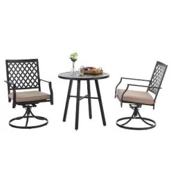 3pc Patio Set With 2 Swivel Chairs & Round Table - Black - Captiva Designs