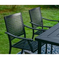 7pc Outdoor Dining Set With Steel Chairs & Large Metal Rectangle Table With Umbrella Hole - Captiva Designs -Outdoor Furniture Store GUEST be1e1f81 7c3a 484d 84dc 518a6513c9ff